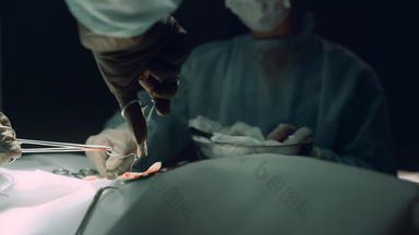 外科医生手缝合病人特写镜头团队完成医疗操作医院